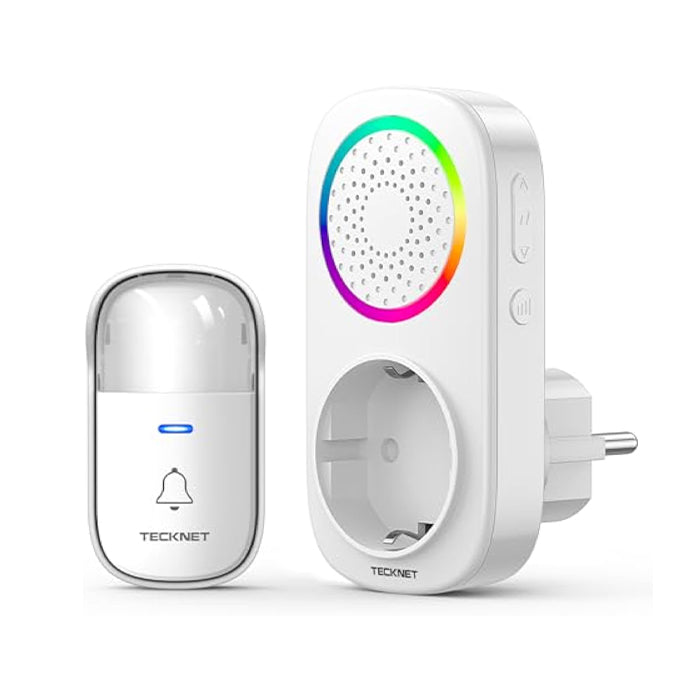 TECKNET Funkklingel Batterielose, IP65 Wasserdicht Funk Türklingel Set, Haustürklingel mit Plug-In-Empfänger