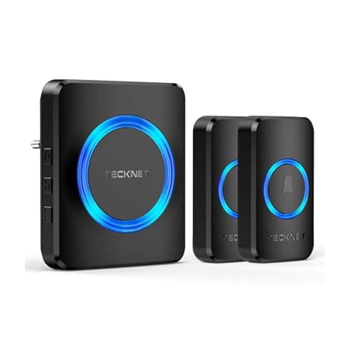 TECKNET Funkklingel, IP65 Funk klingel Set Aussen Wasserdicht, Kabellose Türklingel 600M Reichweite, Haustür Klingel kit mit 1 Plug-In-Empfänger und 2 Sender