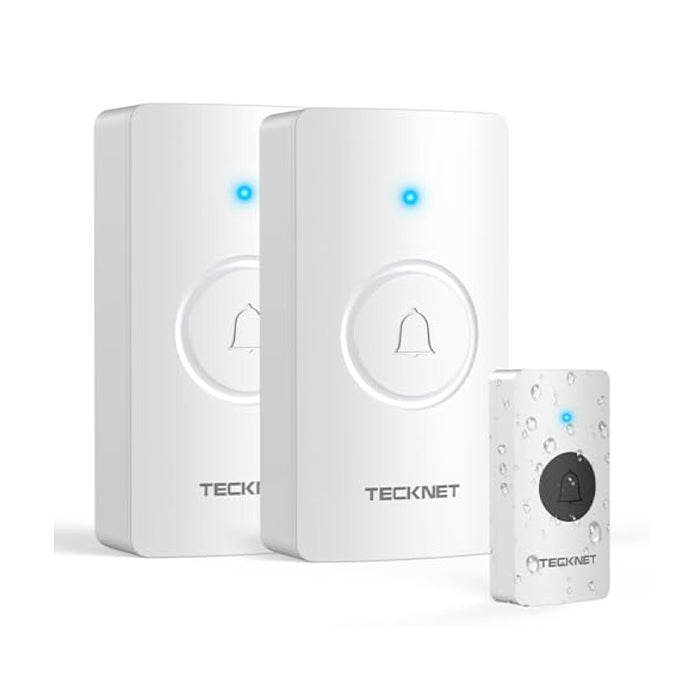 TECKNET Funkklingel, 400m Reichweite IP67 Funkklingel aussen wasserdicht, Funkklingel Batteriebetrieben mit 2 Empfängern