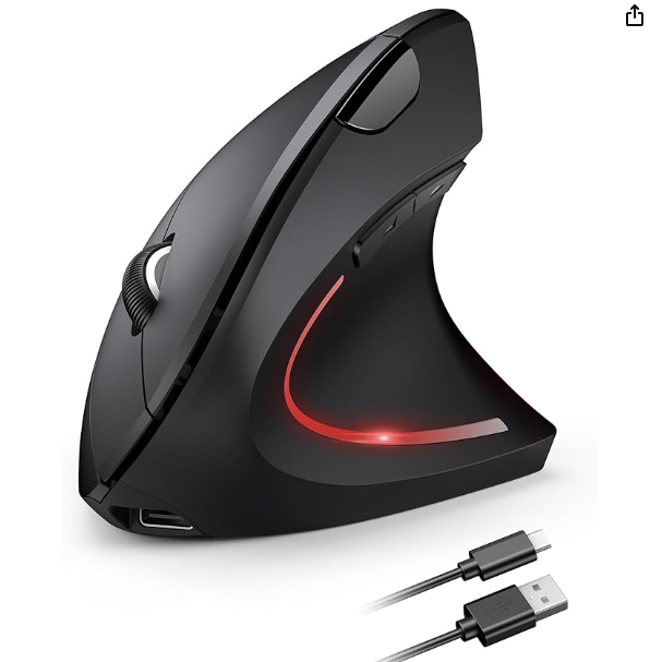 TECKNET Ergonomic Mouse Wireless Rechargeable with Optical Tracking 4800 DPI Adjustable Silent Mouse 2.4G 6 Buttons LED for Computers Laptops Mac PC Windows Black