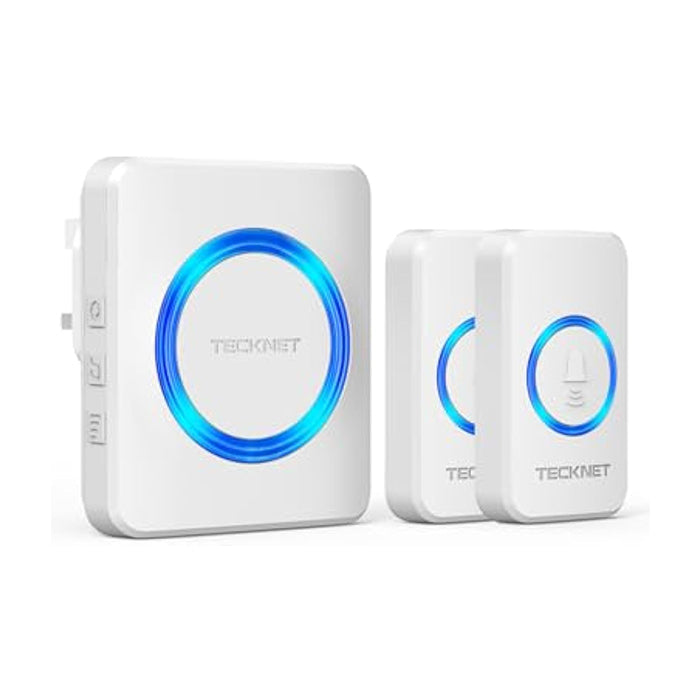 TECKNET Funkklingel, IP65 Funk klingel Set Aussen Wasserdicht, Kabellose Türklingel 600M Reichweite, Haustür Klingel kit mit 1 Plug-In-Empfänger und 2 Sender
