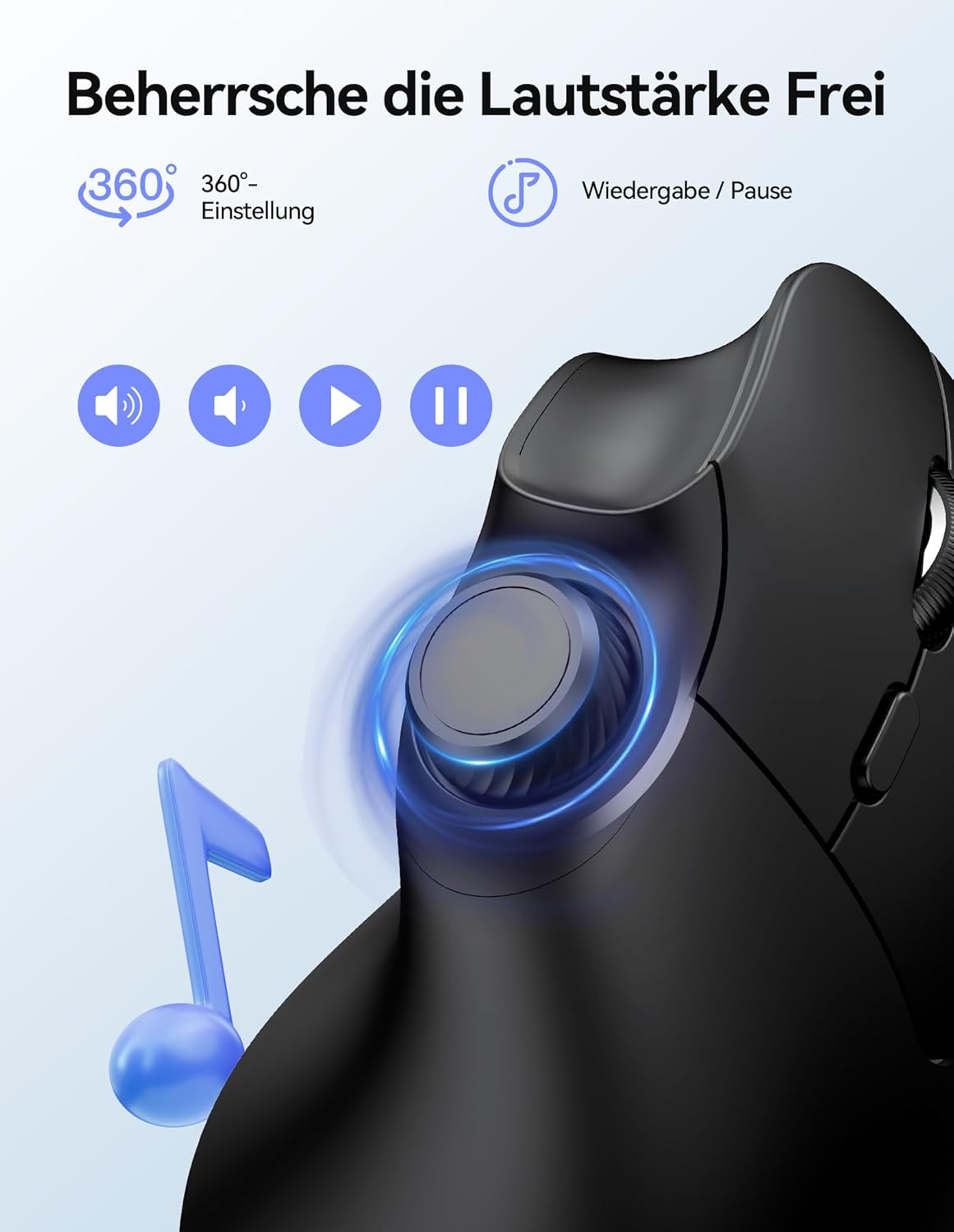 TECKNET Vertikale Ergonomische Maus Kabellos mit Lautstärkeregler