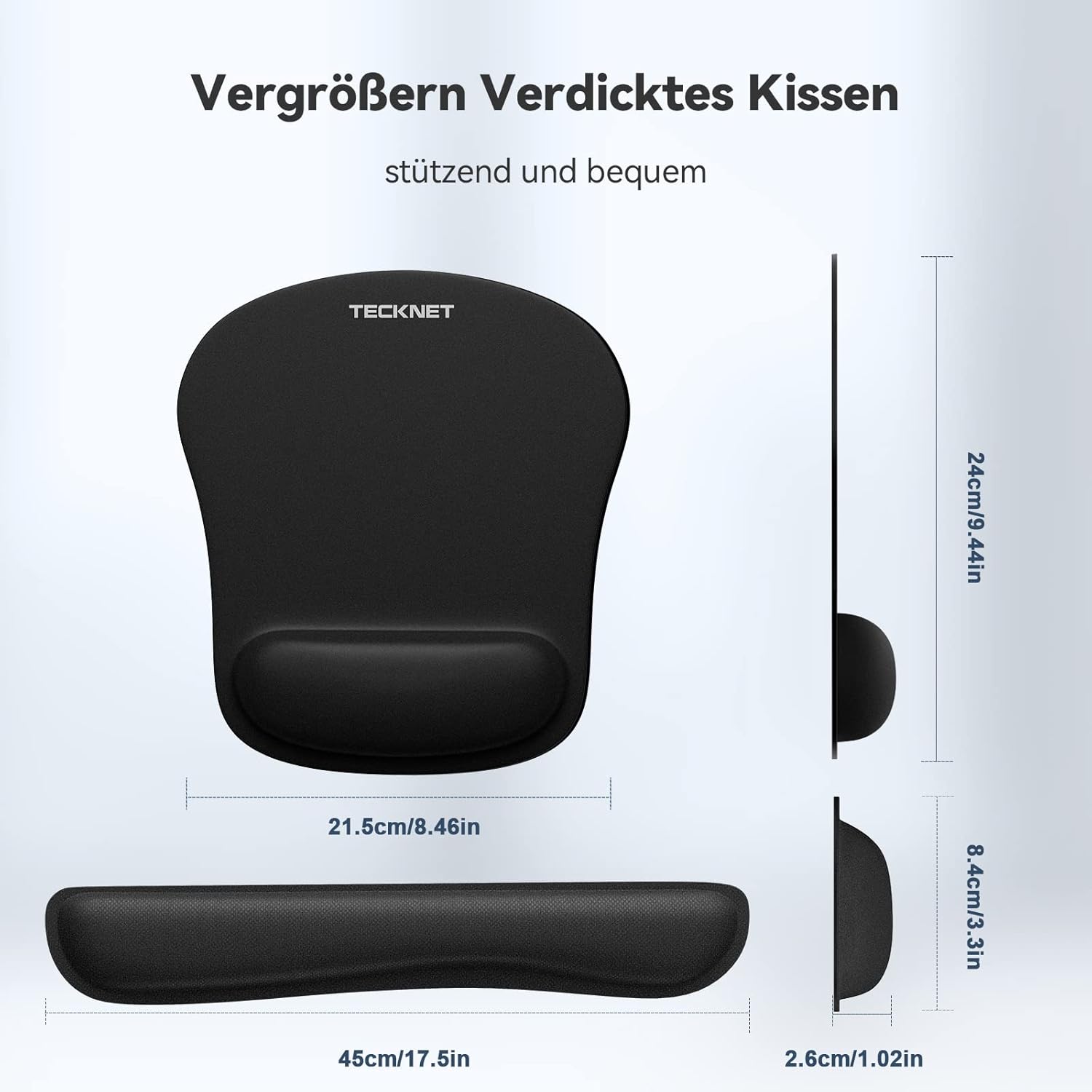 TECKNET Mauspad mit Handauflage, Gelkissen Mousepad und Ergonomische Memory Foam Tastatur Handgelenkauflage Set