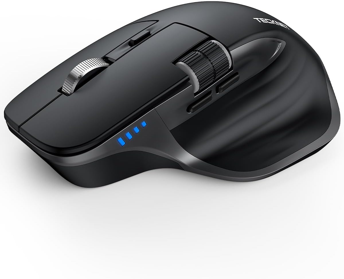 TECKNET Bluetooth kabellose Maus(BT 5.0/5.0+2,4G), Seitliches Mausrad, Superschnelles Scrollen, Wiederaufladbare Ergonomische, Maus Silent Mouse 4800 DPI, 7 Tasten