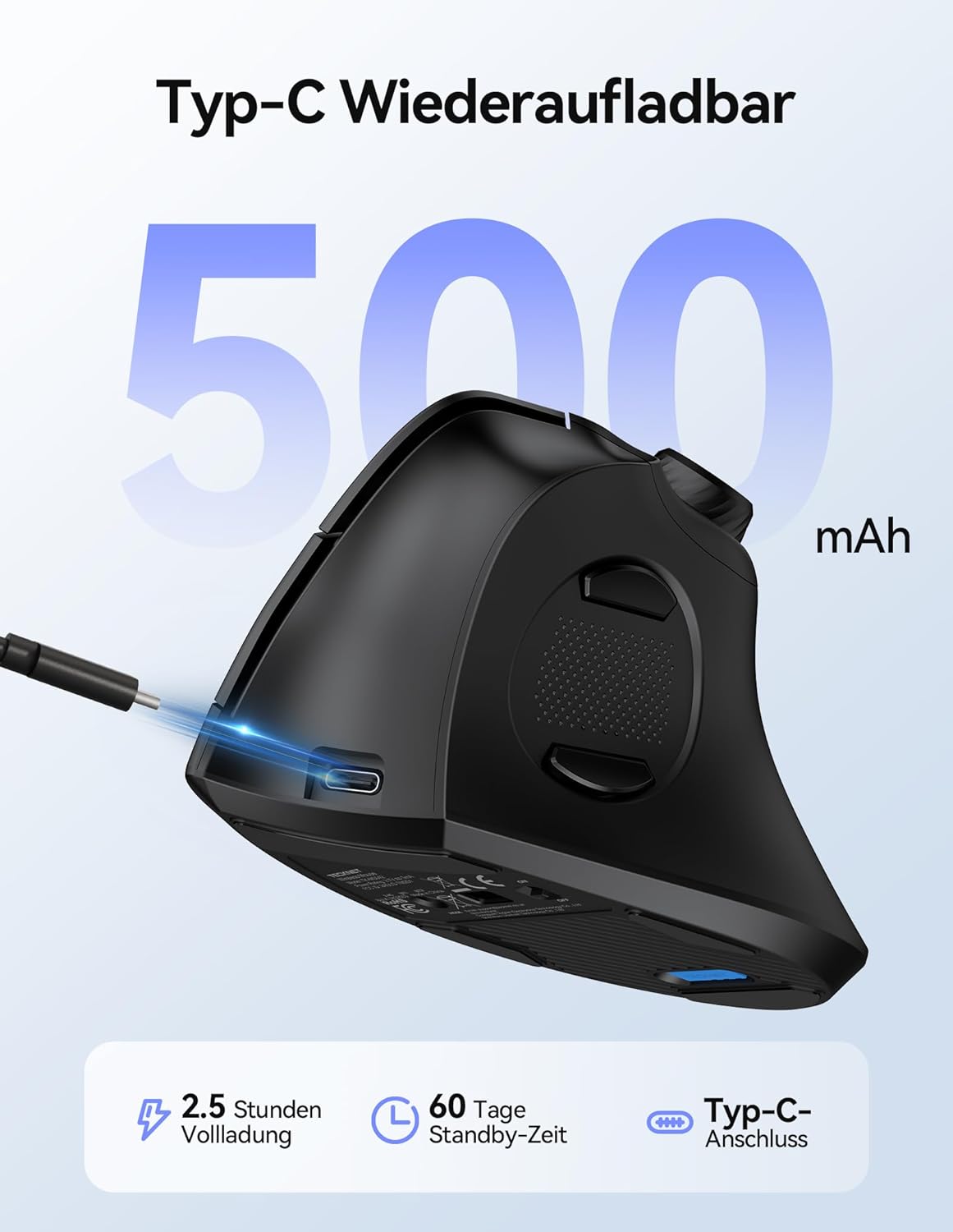 TECKNET Vertikale Ergonomische Maus Kabellos mit Lautstärkeregler