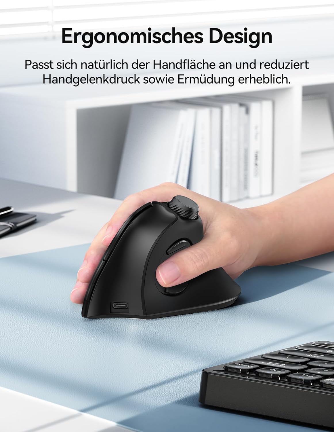 TECKNET Vertikale Ergonomische Maus Kabellos mit Lautstärkeregler