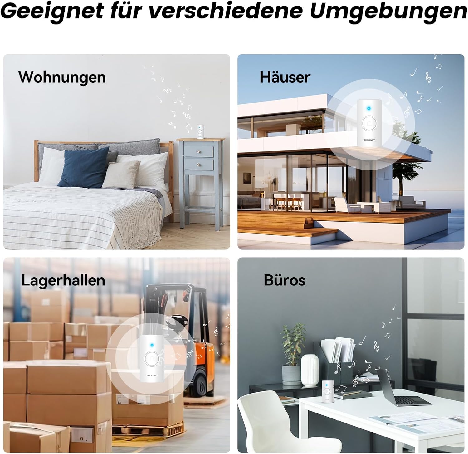 TECKNET Funkklingel, 400m Reichweite IP67 Funkklingel aussen wasserdicht, Funkklingel Batteriebetrieben mit 2 Empfängern