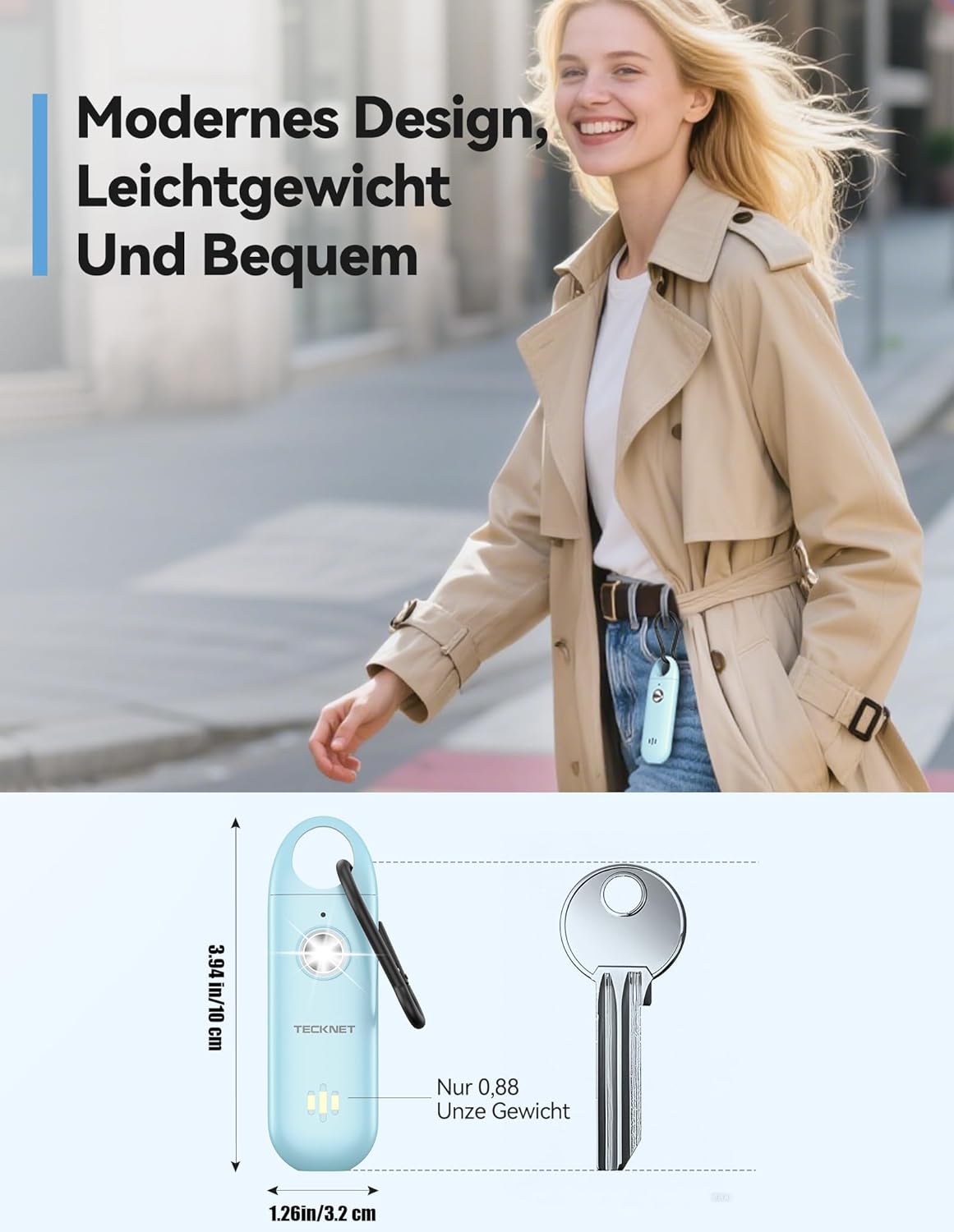 TECKNET Persönlicher Alarm für Frauen, Taschenalarm mit 130dB