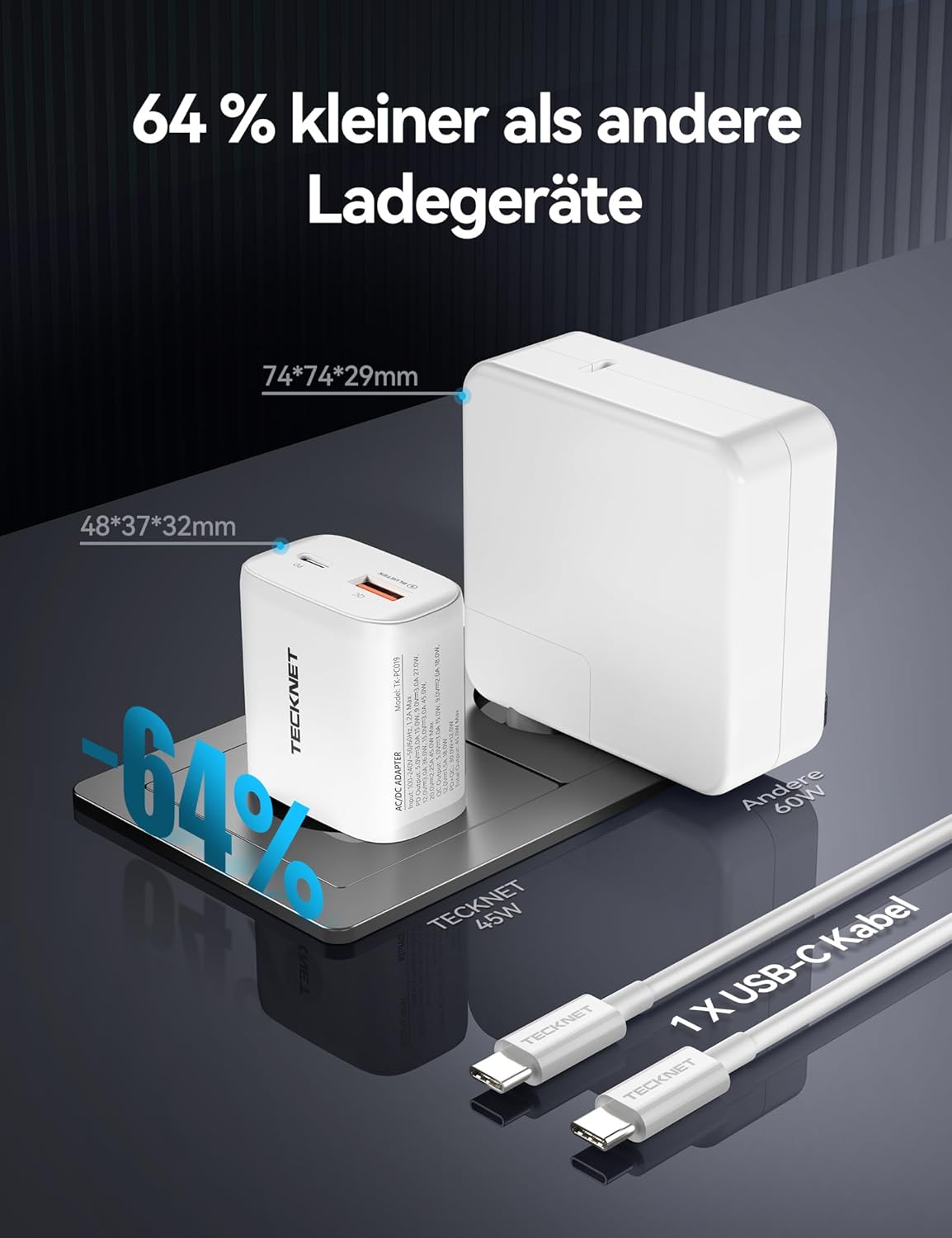 TECKNET 45W USB C ladegerät