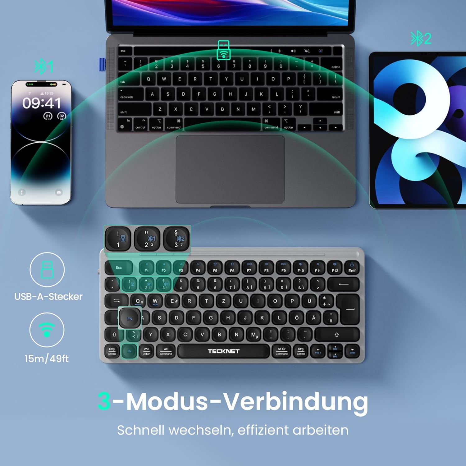 TECKNET Tastatur Kabellos, Wiederaufladbare Mini Bluetooth Tastaturen