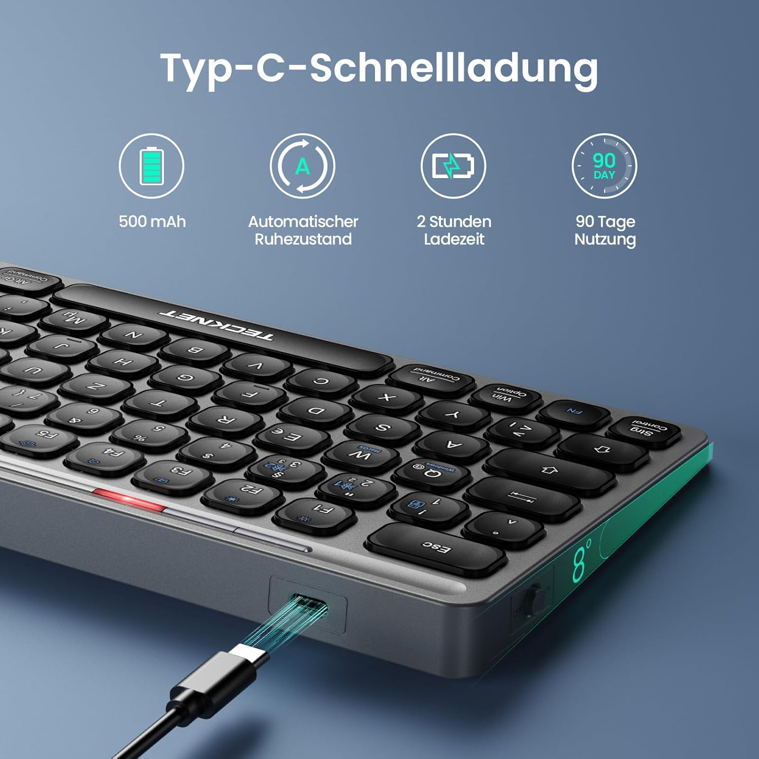TECKNET Tastatur Kabellos, Wiederaufladbare Mini Bluetooth Tastaturen