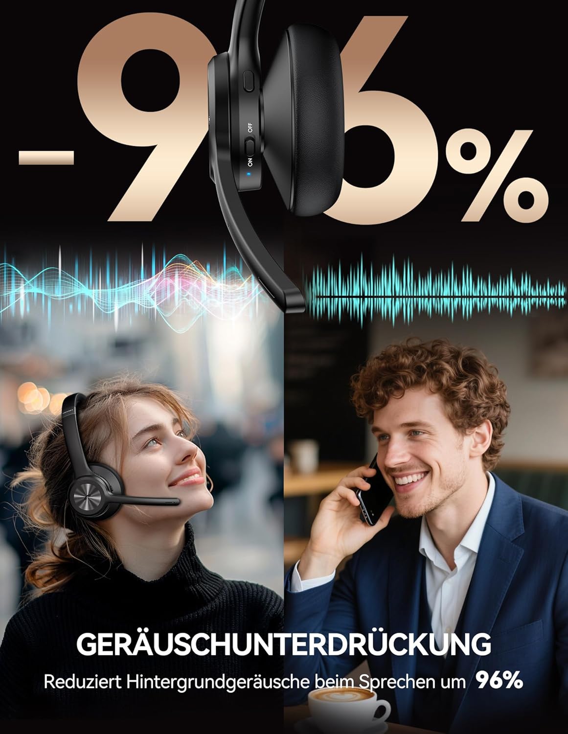 TECKNET Bluetooth Headset mit Mikrofon
