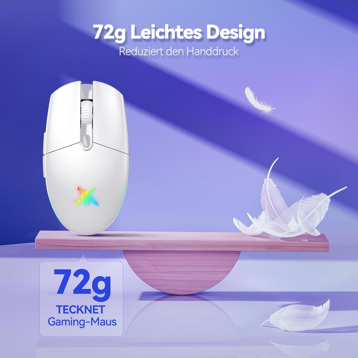 TECKNET Kabellose Gaming-Maus, RGB 2.4G/USB-C Kabelgebundene Gaming-Maus