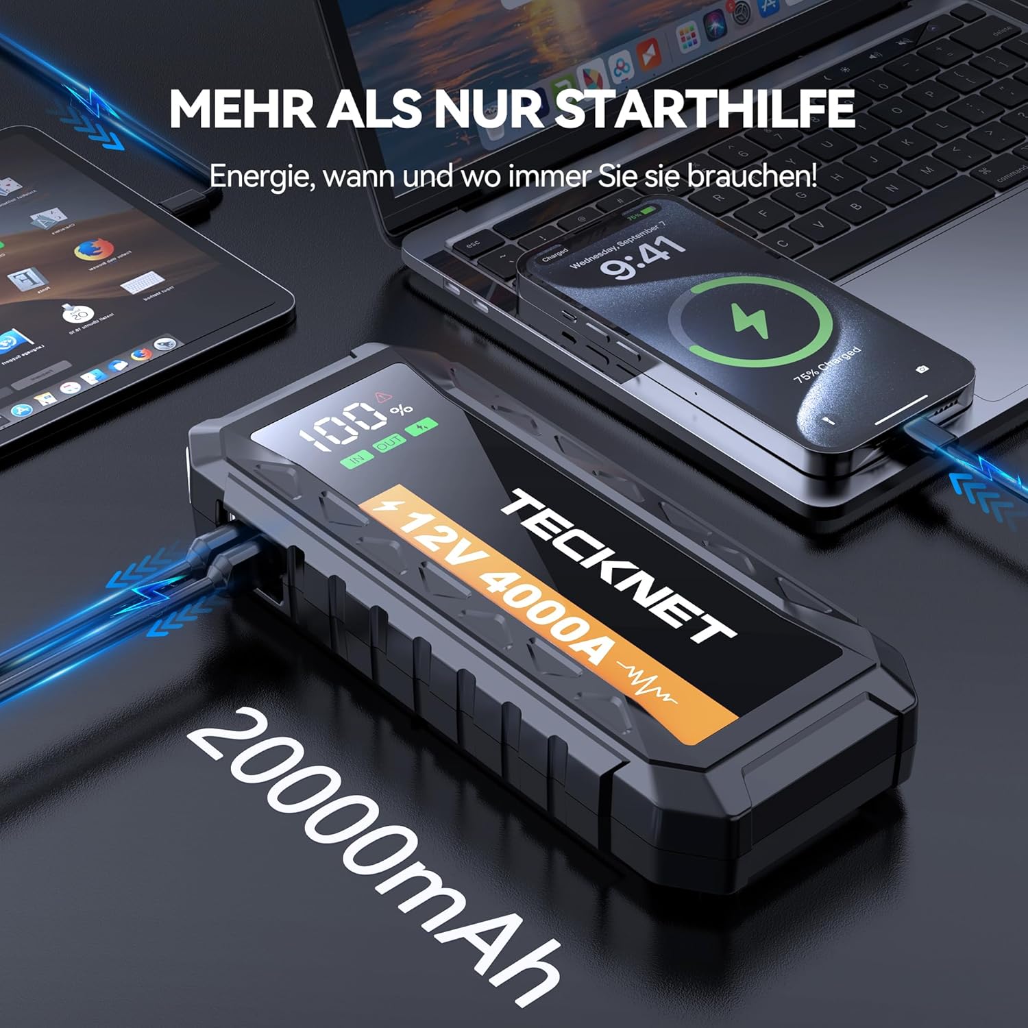 TECKNET Starthilfe Powerbank für Pkw – Auto Starthilfe Powerbank 4000A 12V