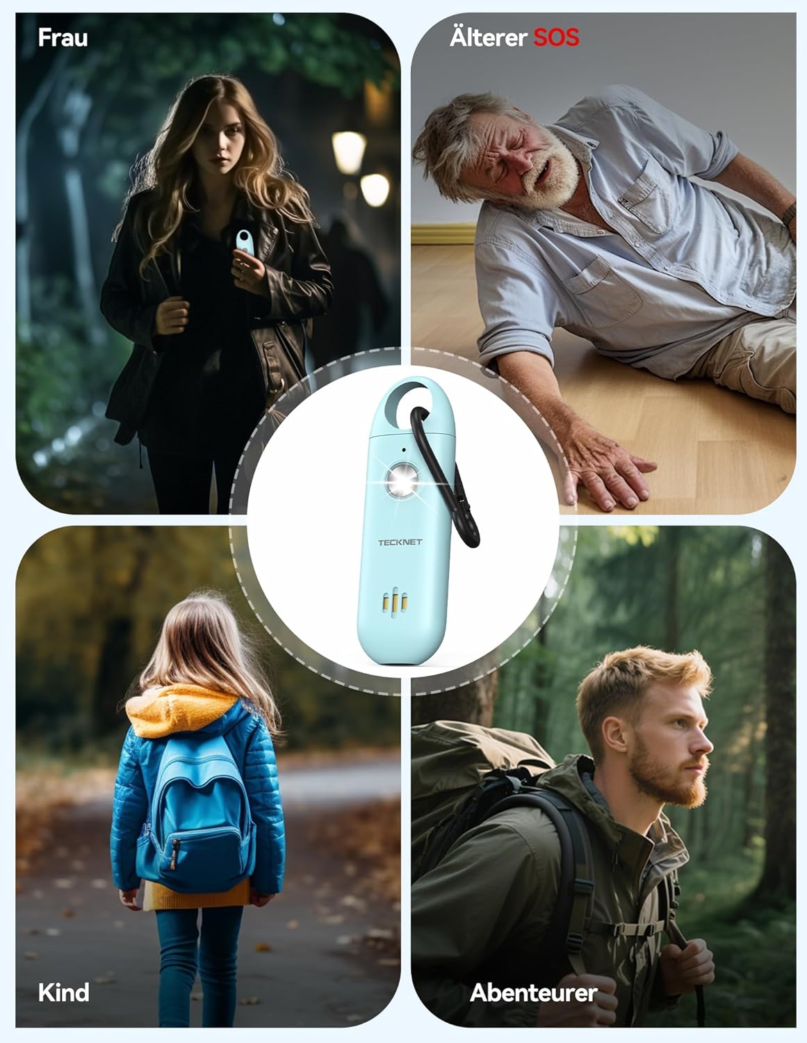 TECKNET Persönlicher Alarm für Frauen, Taschenalarm mit 130dB