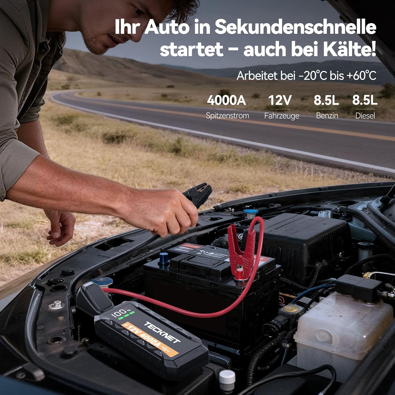 TECKNET Starthilfe Powerbank für Pkw – Auto Starthilfe Powerbank 4000A 12V