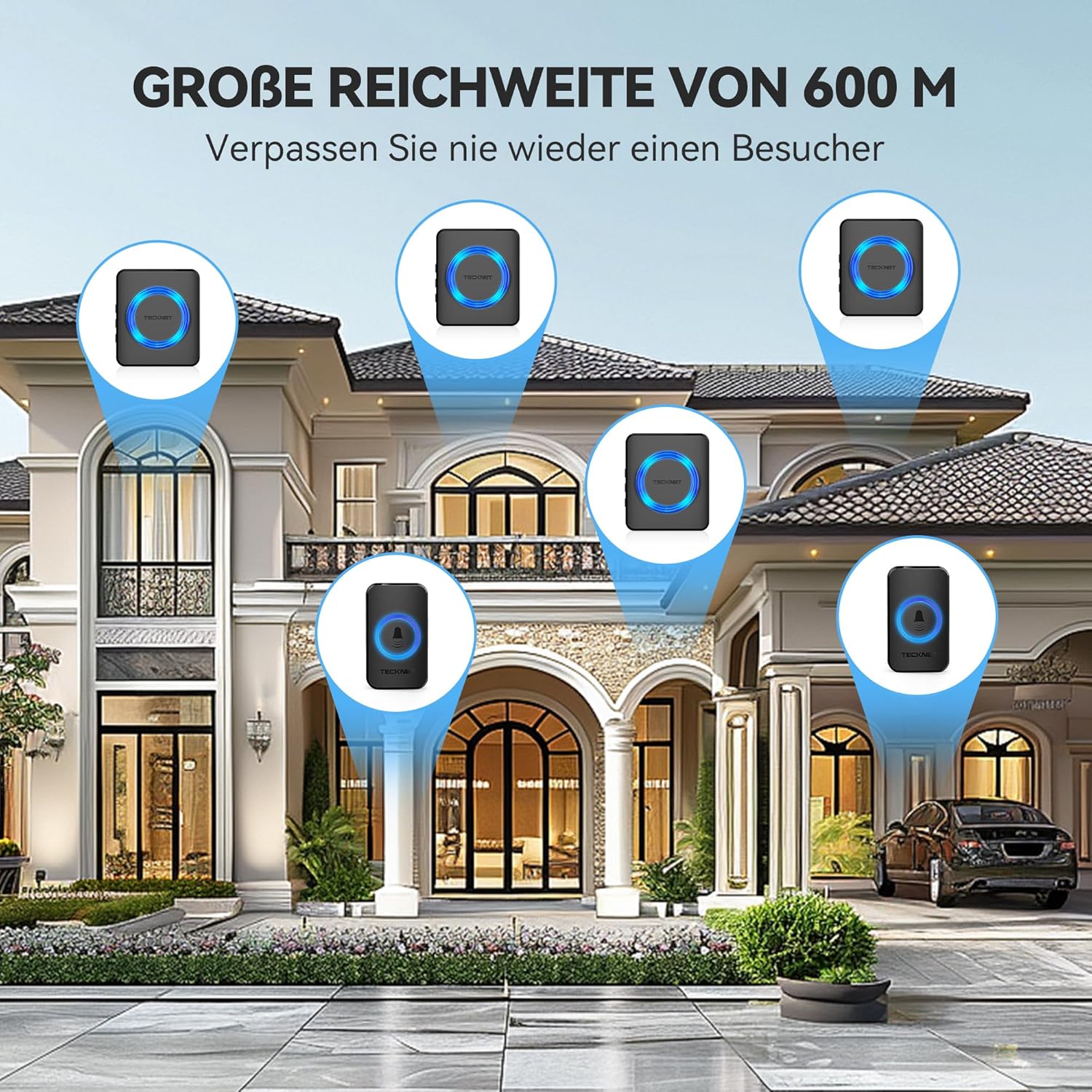 TECKNET Funkklingel, IP65 Funk klingel Set Aussen Wasserdicht
