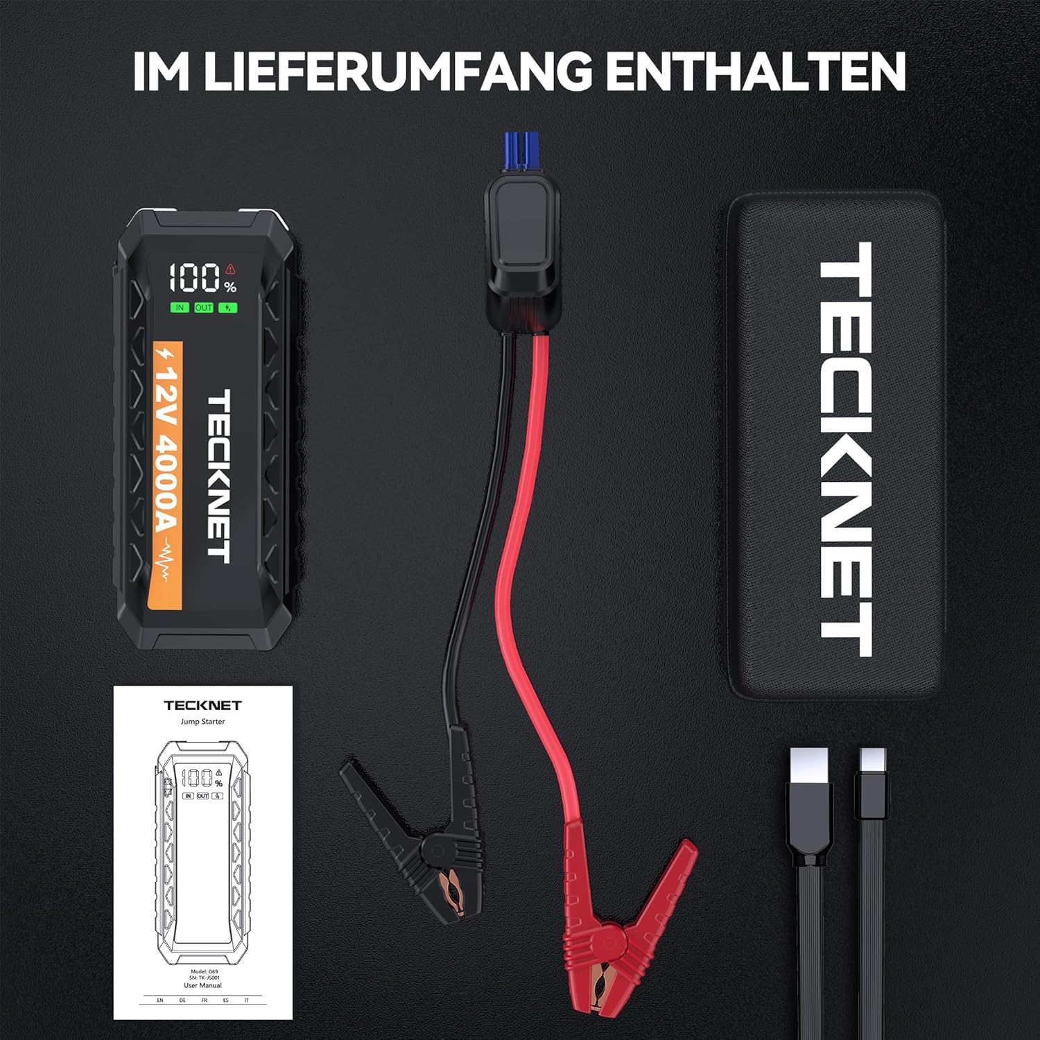 TECKNET Starthilfe Powerbank für Pkw – Auto Starthilfe Powerbank 4000A 12V