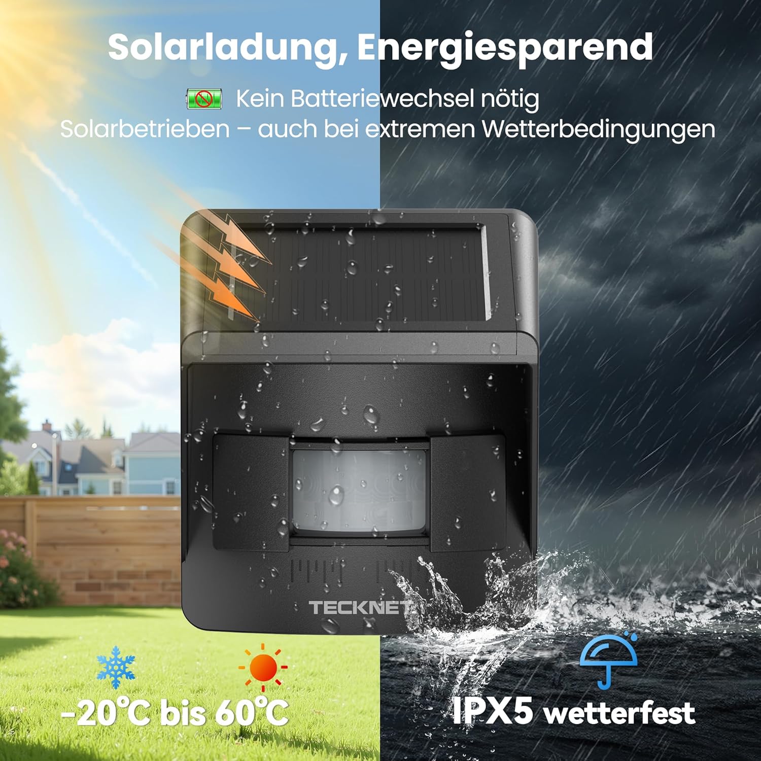 TECKNET Solar Bewegungsmelder Alarm mit 800 Meter Reichweite