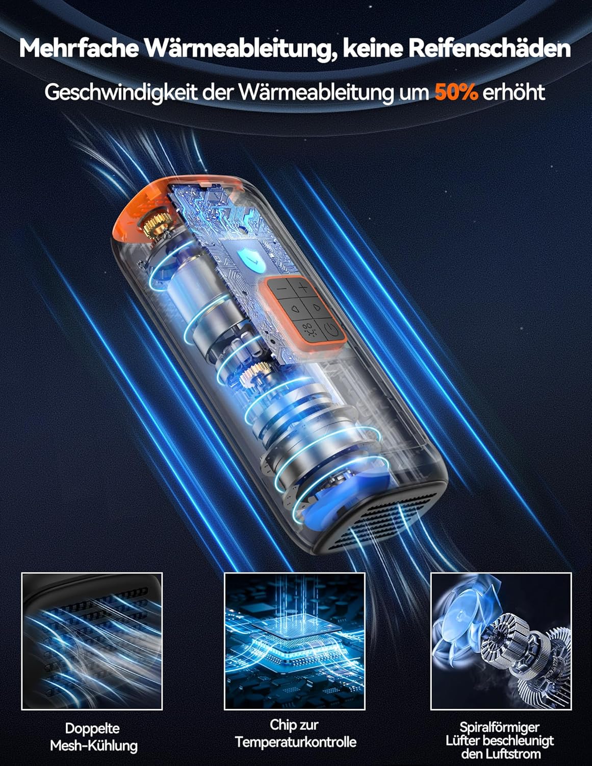 TECKNET Akku Kompressor 6000mAh, Elektrische Luftpumpe 150 PSI