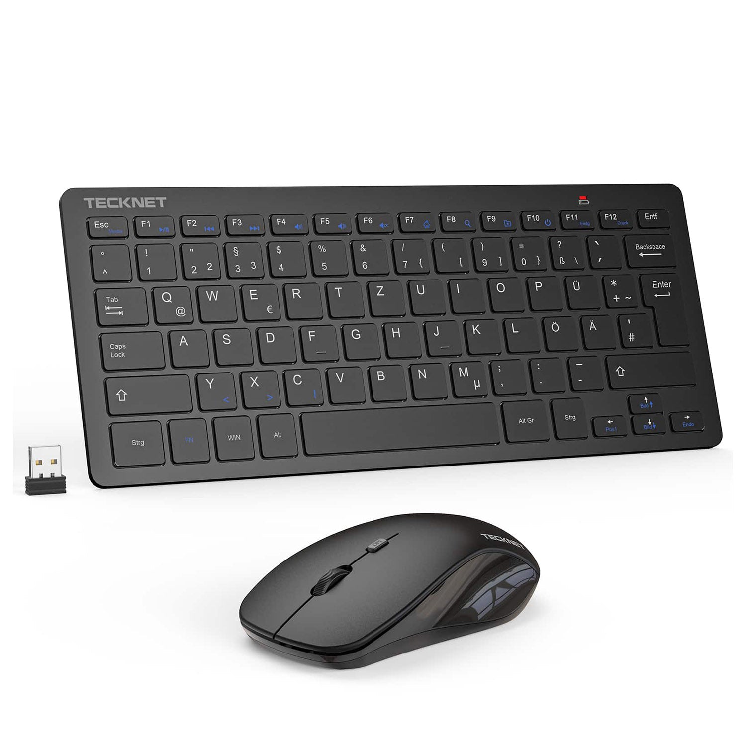 TECKNET Kabelloses Tastatur Maus Set, 2.4 GHz Funk Mini Tastatur Mouse, 15m Reichweite Wireless Verbindung