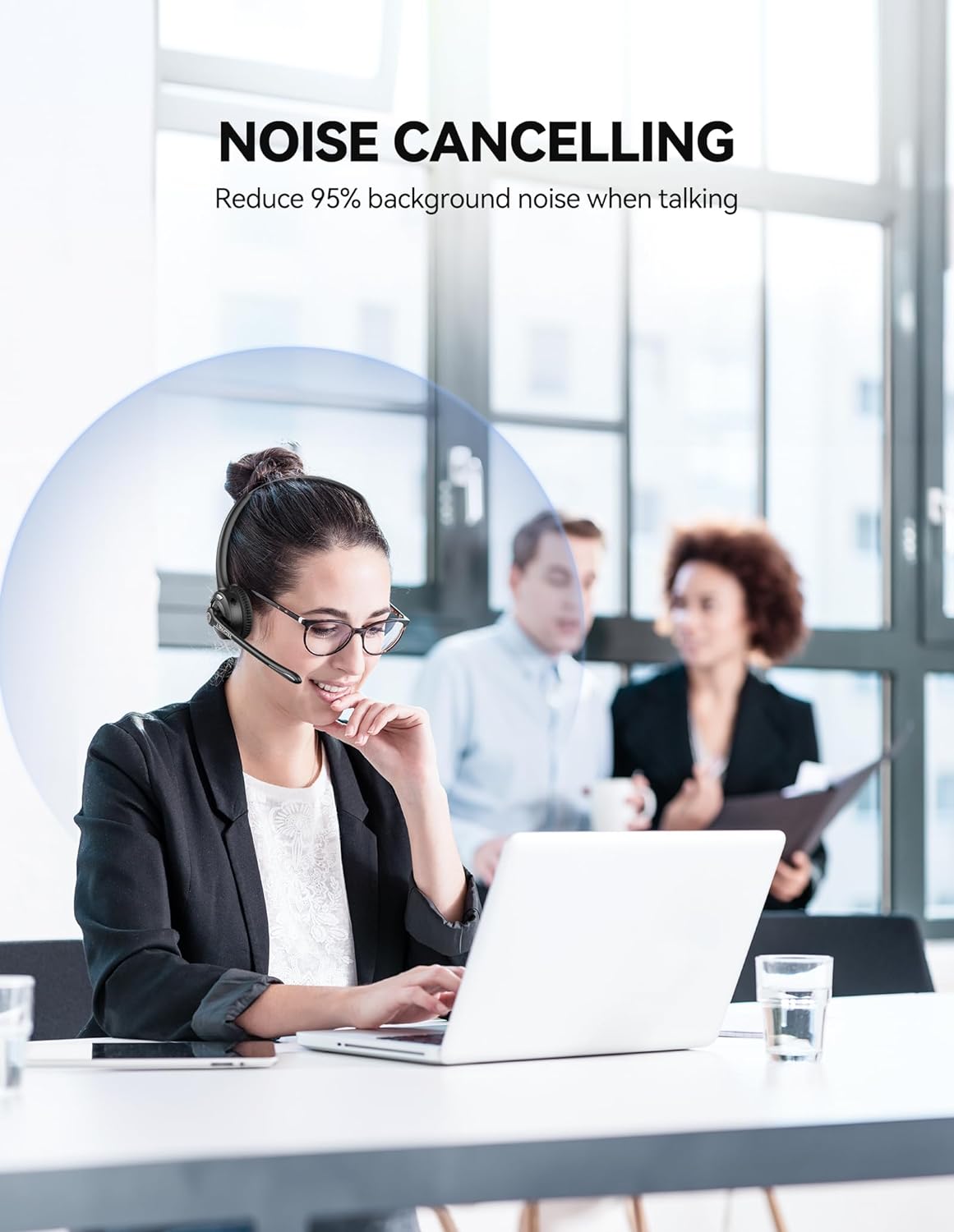 TECKNET Bluetooth Headset mit Mikrofon, kabelloses PC Headset