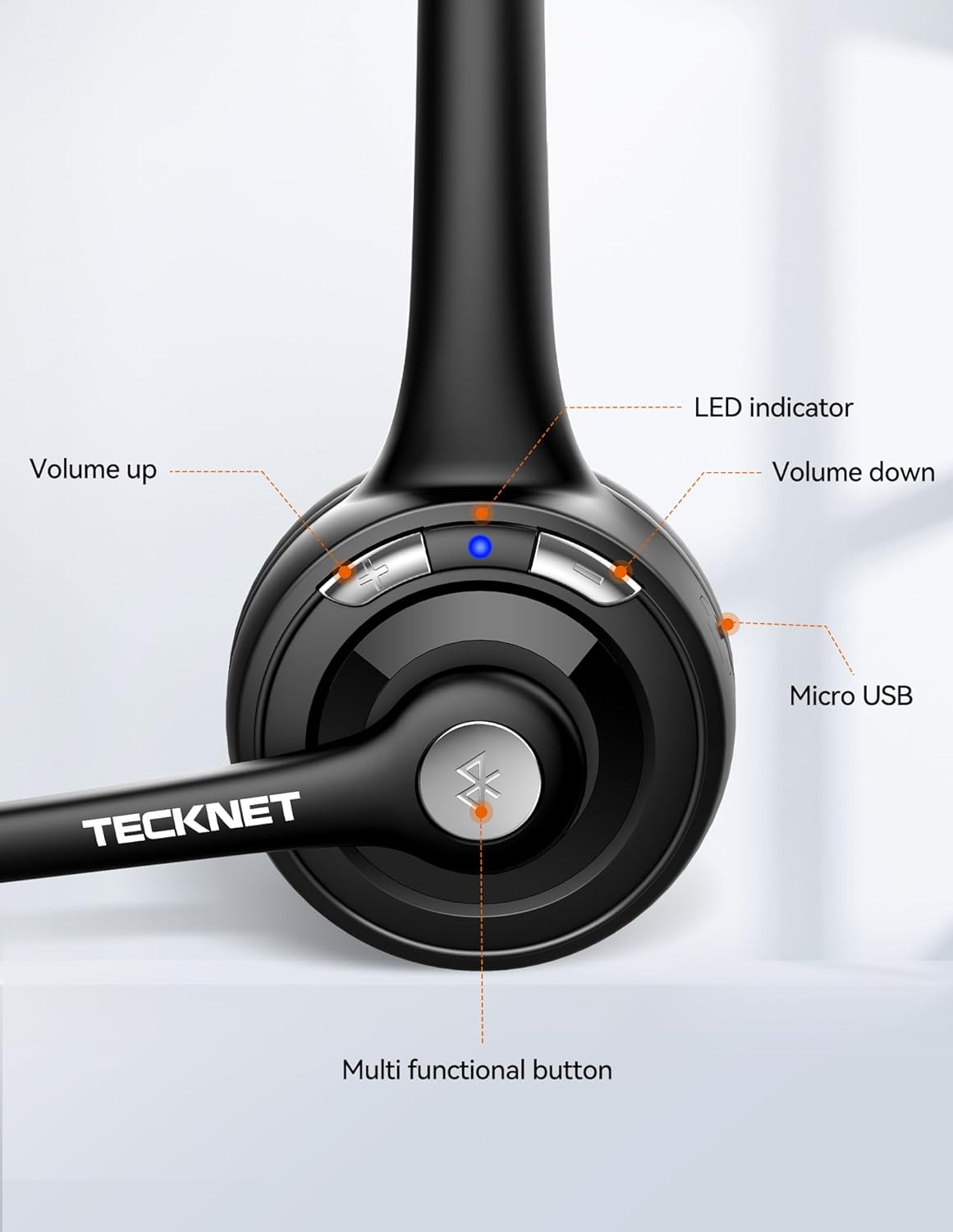 TECKNET Bluetooth Headset mit Mikrofon, kabelloses PC Headset