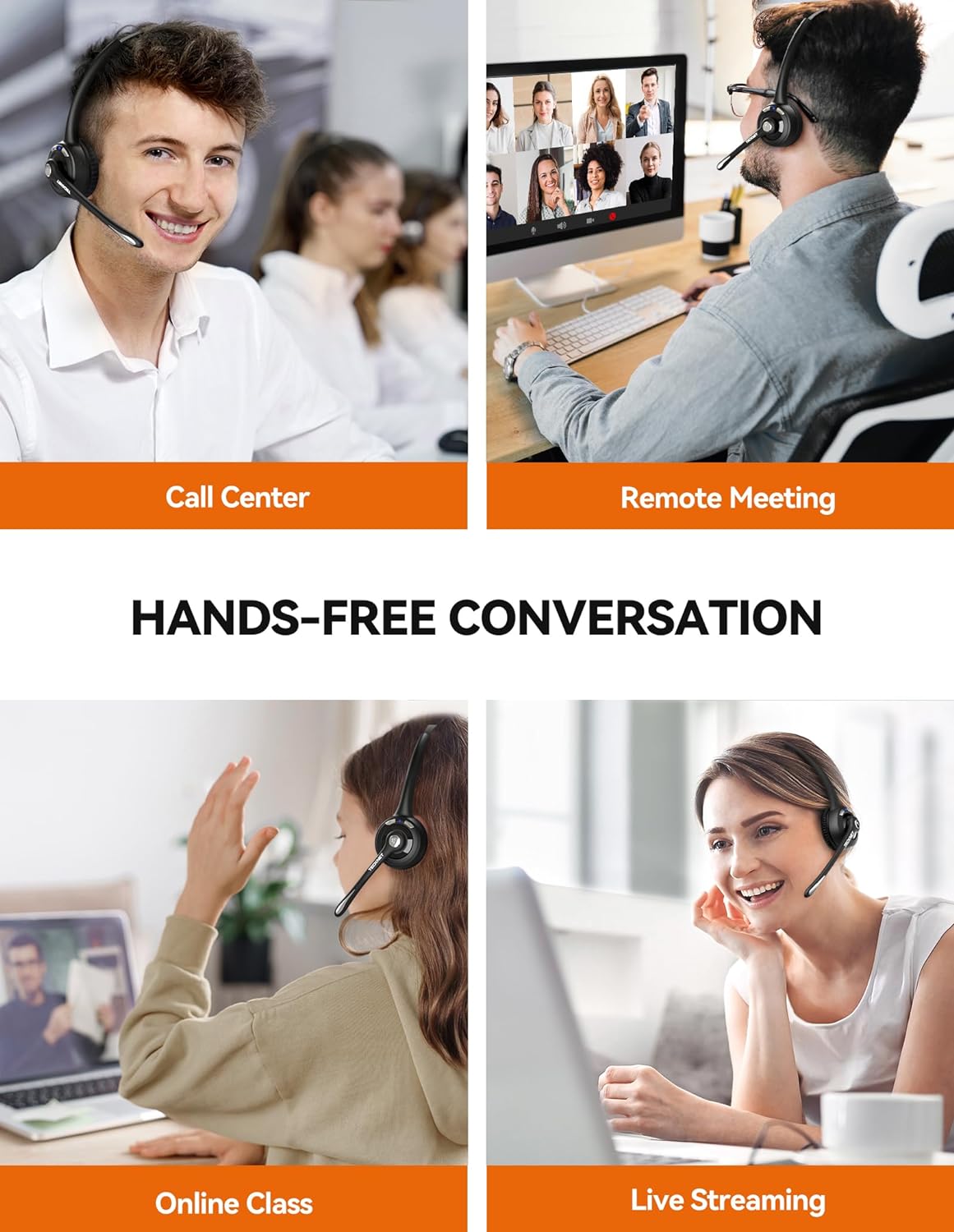 TECKNET Bluetooth Headset mit Mikrofon, kabelloses PC Headset