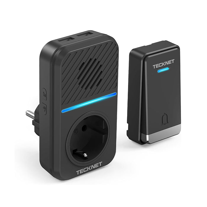 TECKNET Wireless Bell Battery-Free with EU Socket and USB, IP65 Waterproof