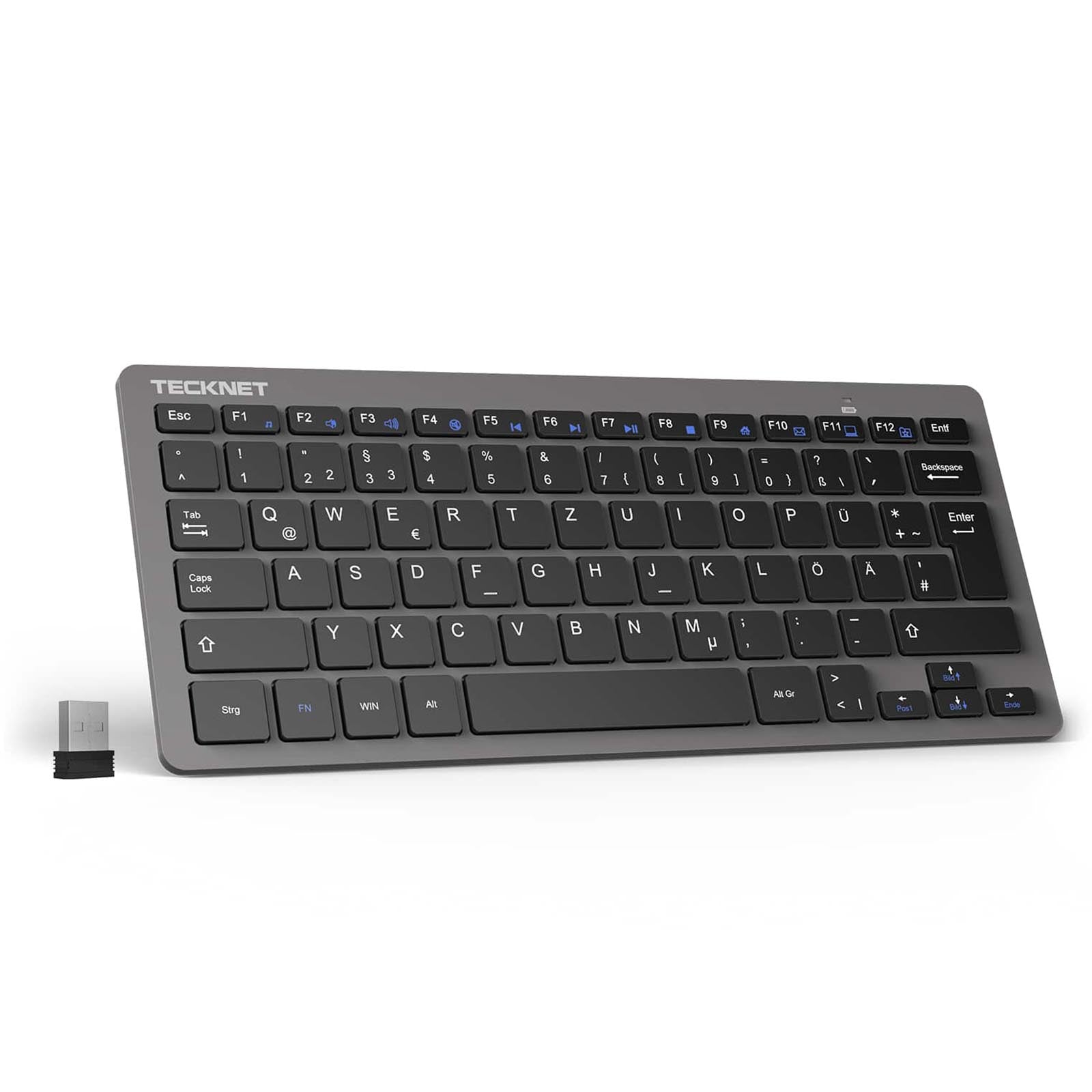 TECKNET Slim Kabellose Tastatur, 2.4 GHz, 78 Tasten Mini Wireless Tastatur mit Nano USB Empfänger