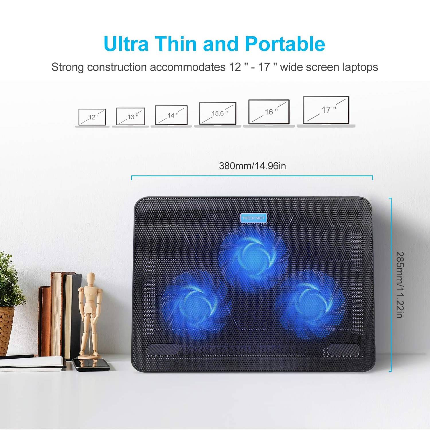 TECKNET 12"-17" Leises Laptop-Kühlpad mit 3 Lüftern