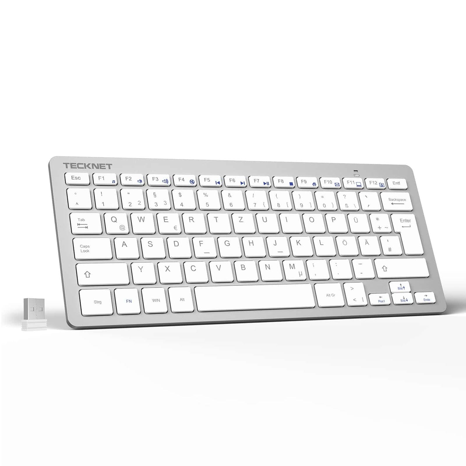 TECKNET Slim Kabellose Tastatur, 2.4 GHz, 78 Tasten Mini Wireless Tastatur mit Nano USB Empfänger
