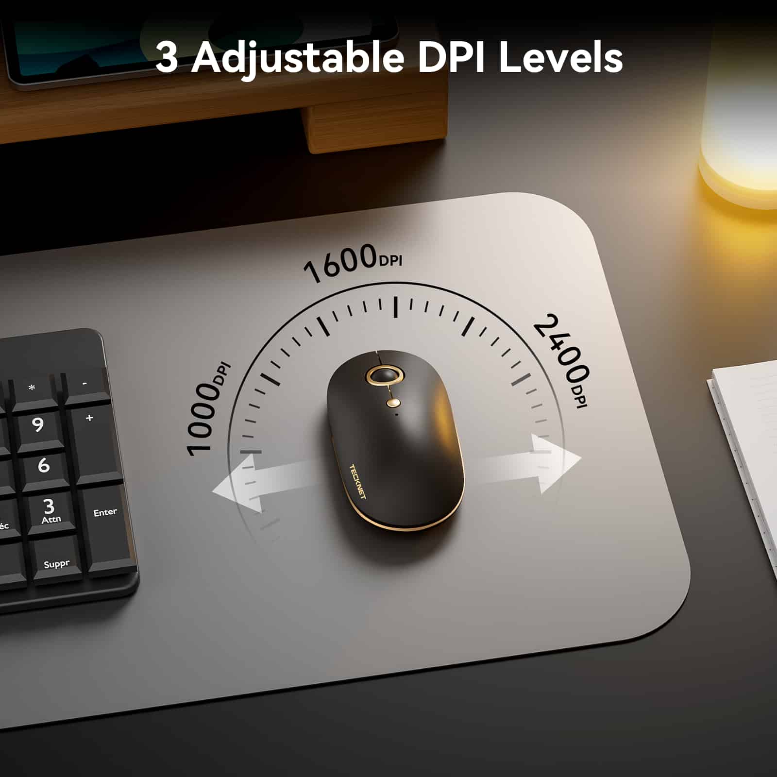 TECKNET Bluetooth Silent Mouse, kabellose Maus 3-Modus (Bluetooth 5.0/3.0+2.4G)