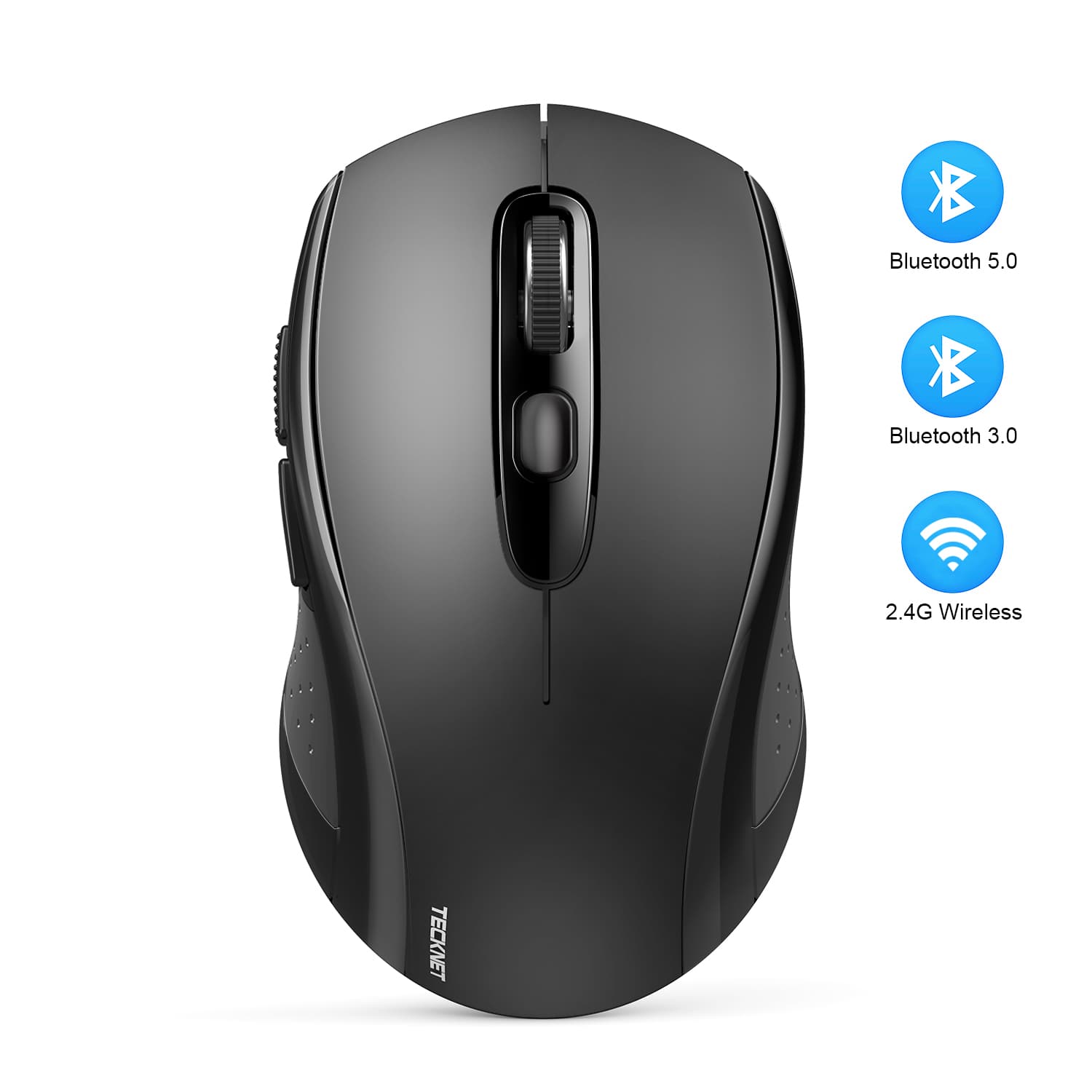TECKNET Kabellose Maus, Bluetooth-Funkmaus (Tri-Mode: BT 5.0/3.0+2.4G)