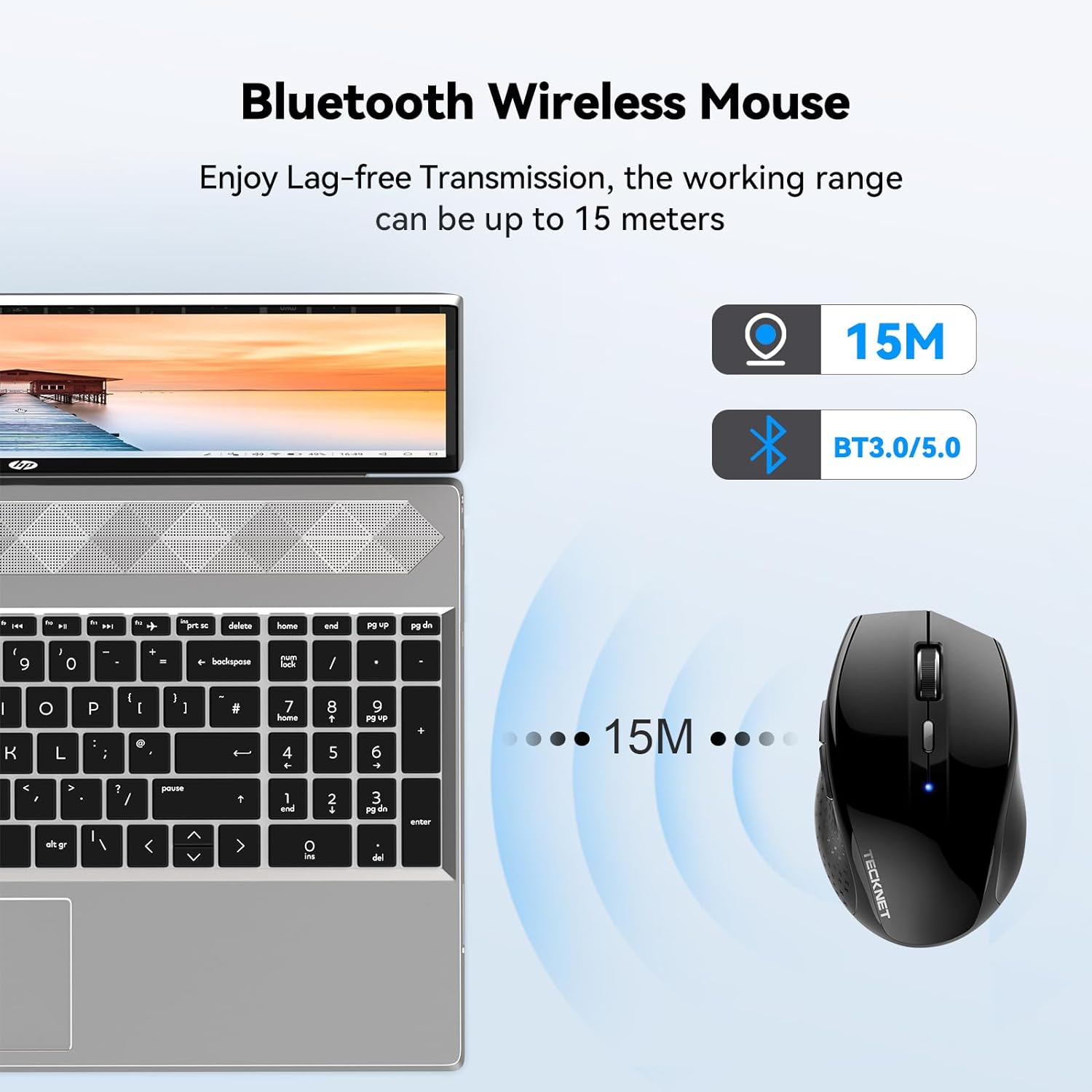 TECKNET Maus Kabellos, 3200 DPI Maus Kabellose Bluetooth Mouse 6 Verstellbare DPI Level