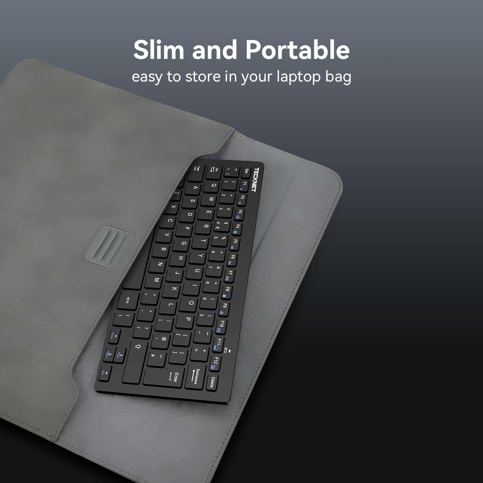 TECKNET Slim Kabellose Tastatur, 2.4 GHz, 78 Tasten Mini Wireless Tastatur mit Nano USB Empfänger