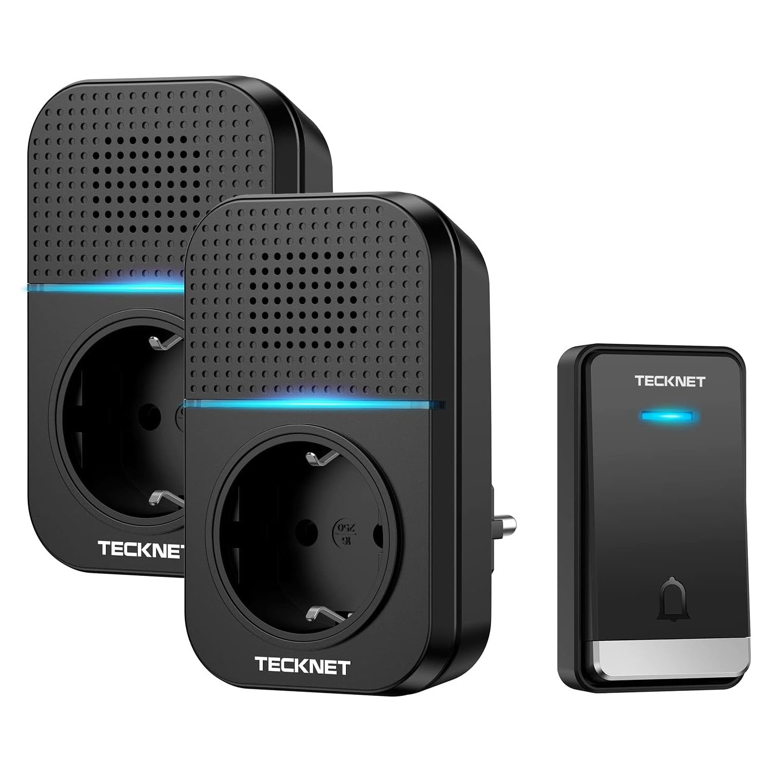 TECKNET Türklingel Batterielose, IP65 Wasserdicht Steckdosen-Funkklingel 400m Funk Türklingel Drahtloses