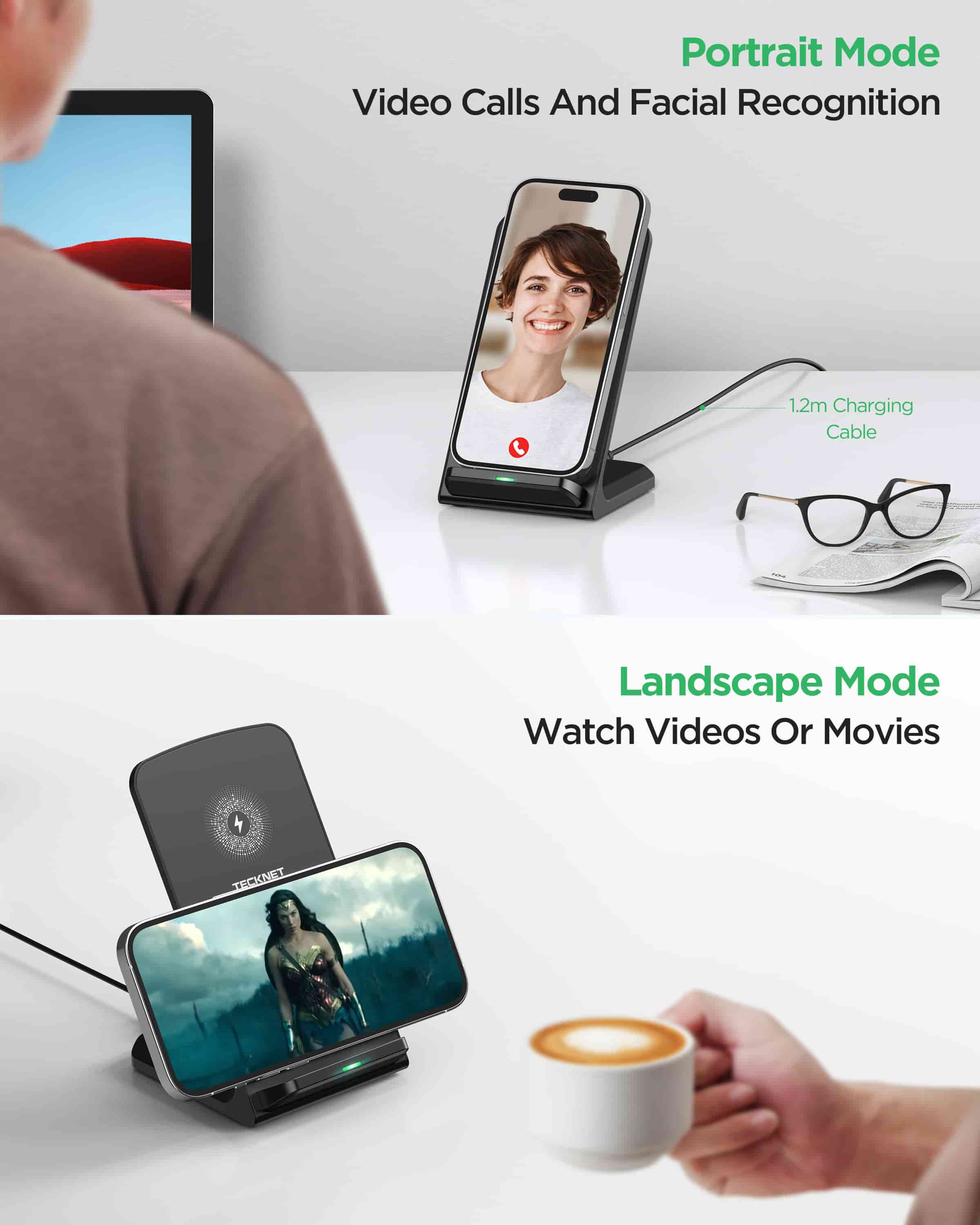 TECKNET Wireless Charger, 15W Induktive Ladestation induktionsladegerät