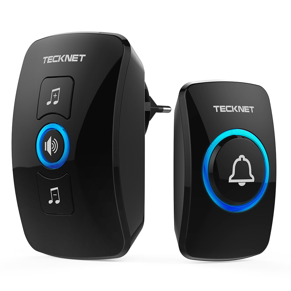 TECKNET Funkklingel, Kabellose Türklingel Set IP65 Funkklingel Aussen Wasserdicht mit 60 Melodien