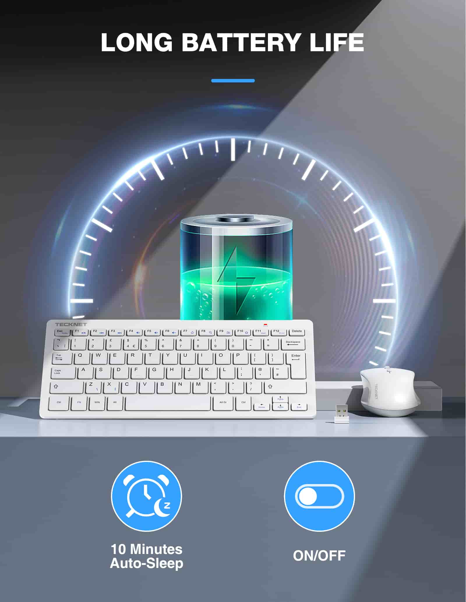 TECKNET Kabelloses Tastatur Maus Set, 2.4 GHz Funk Mini Tastatur Mouse, 15m Reichweite Wireless Verbindung