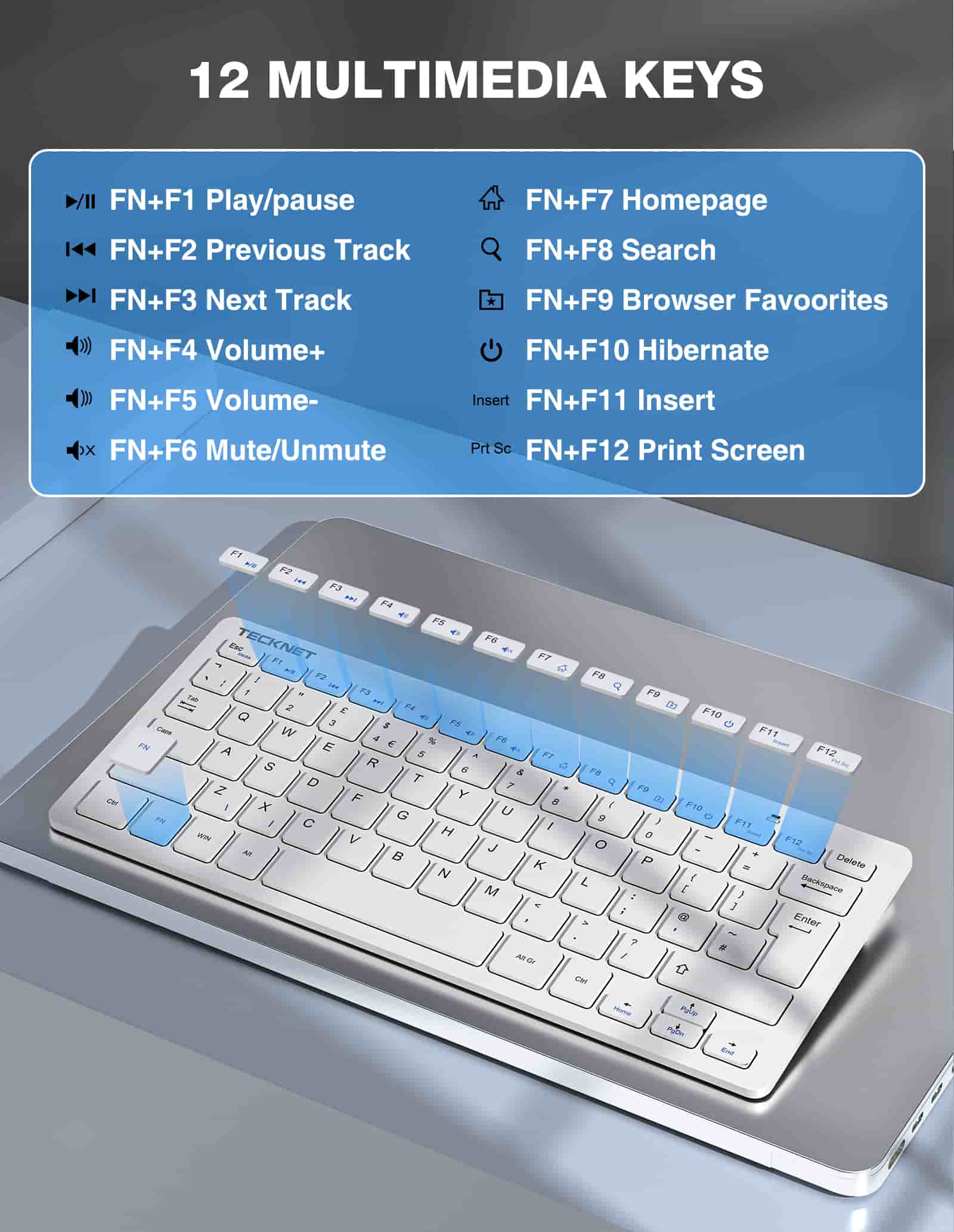 TECKNET Kabelloses Tastatur Maus Set, 2.4 GHz Funk Mini Tastatur Mouse, 15m Reichweite Wireless Verbindung