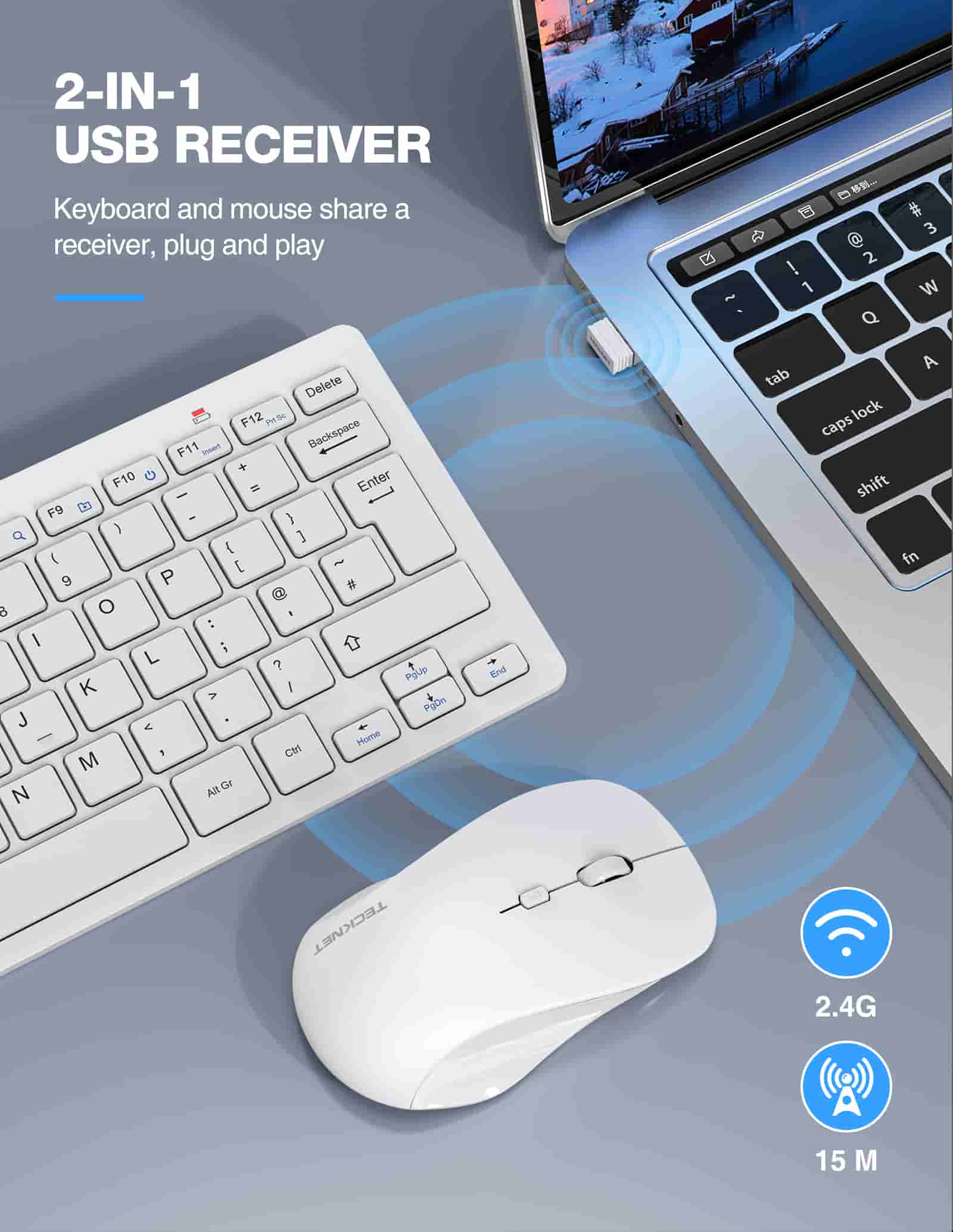 TECKNET Kabelloses Tastatur Maus Set, 2.4 GHz Funk Mini Tastatur Mouse, 15m Reichweite Wireless Verbindung