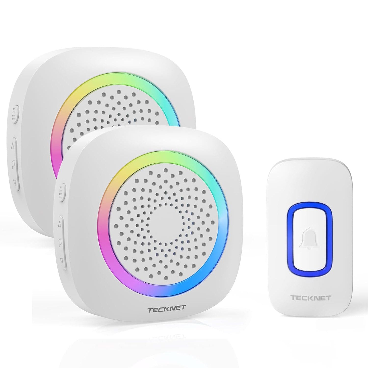 TECKNET Funkklingel, Funkklingel Aussen Wasserdicht 2 Empfänger Mit RGB Licht, 60 Melodien, IP66 Funk Klingel Set