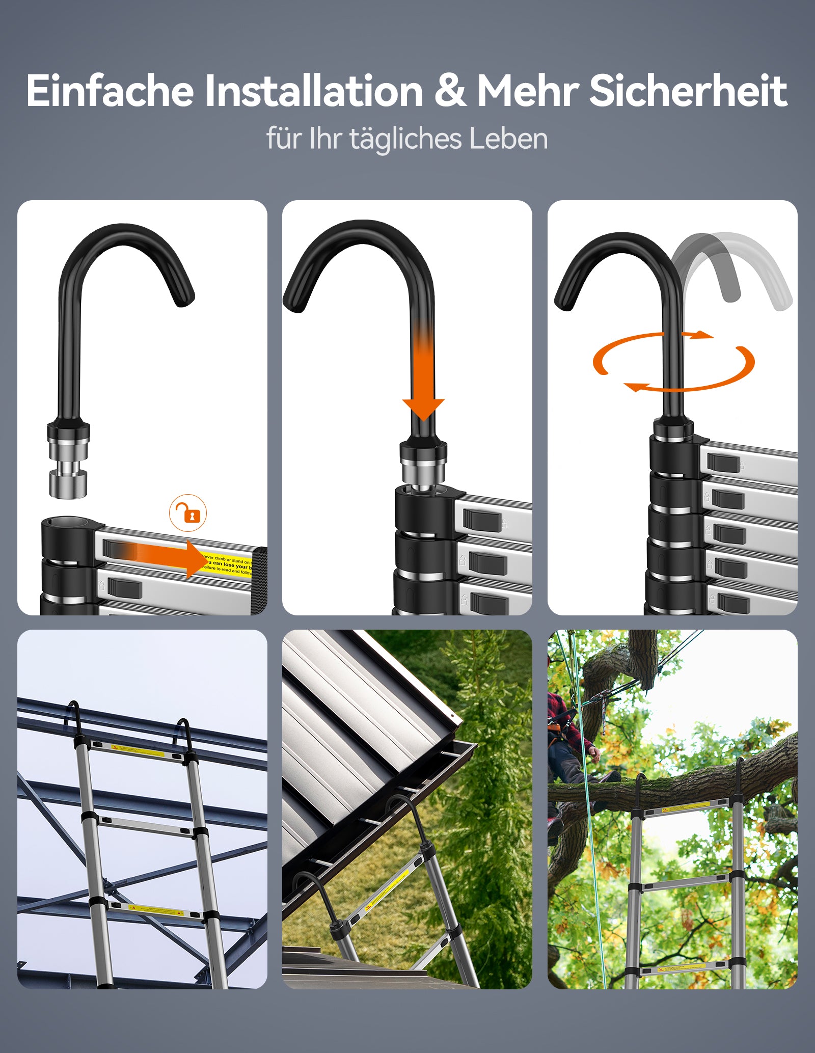 TECKNET Teleskopleiter, Aluminiumausfahrleitern mit Stabilisierungsstange, maximale Traglast 150 kg / 330 lbs