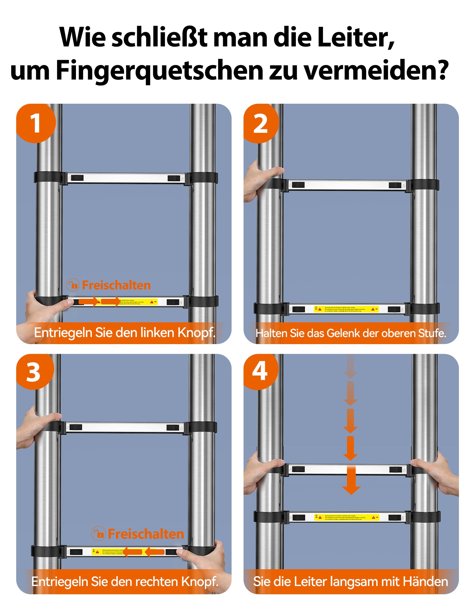 TECKNET Teleskopleiter, Aluminiumausfahrleitern mit Stabilisierungsstange, maximale Traglast 150 kg / 330 lbs