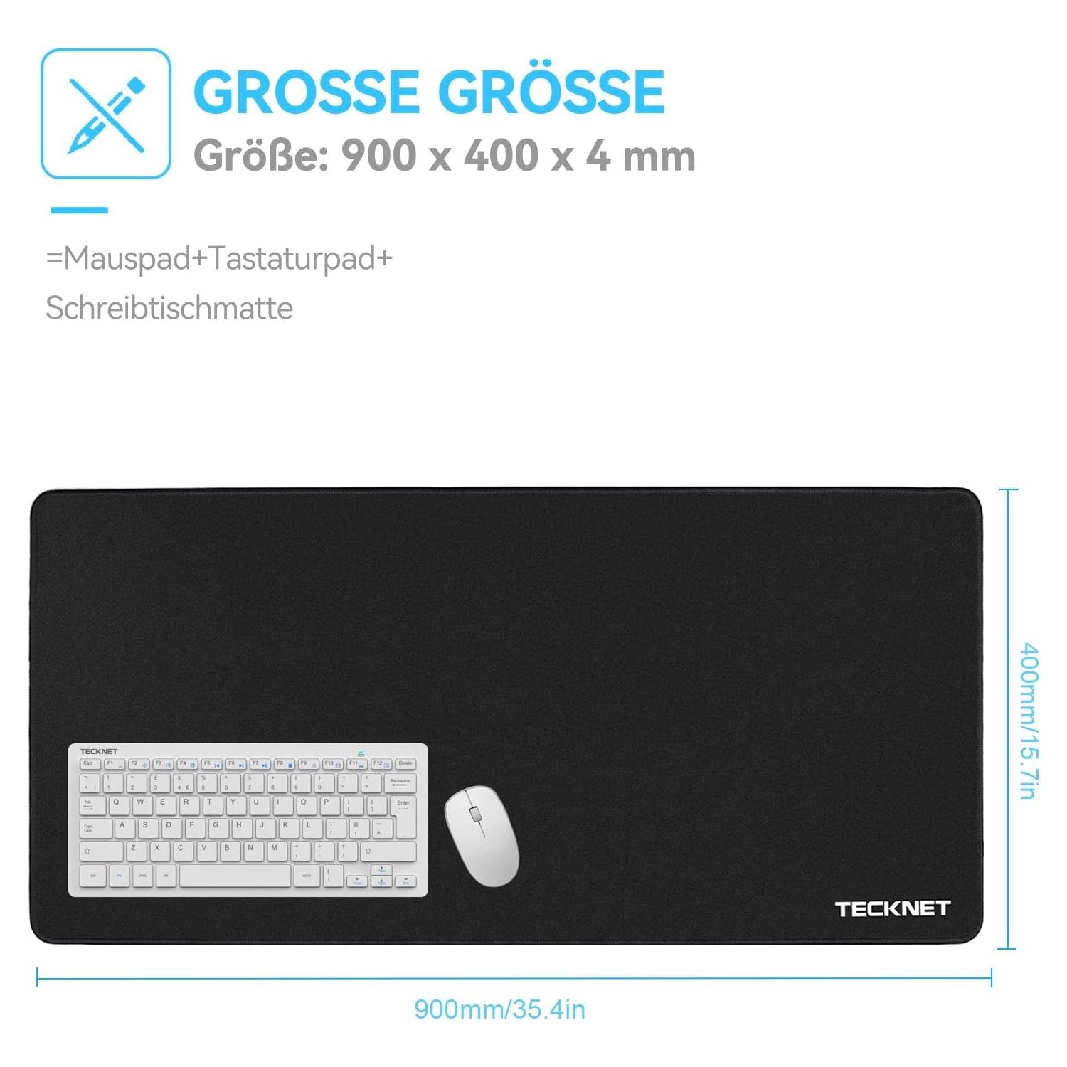 TECKNET Extra großes Gaming-Mauspad 900 x 400 x 3 mm