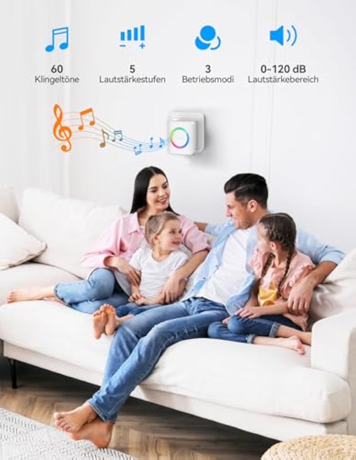 TECKNET Funkklingel, IP65 Funk klingel Set Aussen Wasserdicht, Kabellose Türklingel 600M Reichweite, Haustür Klingel kit mit 1 Plug-In-Empfänger und 2 Sender