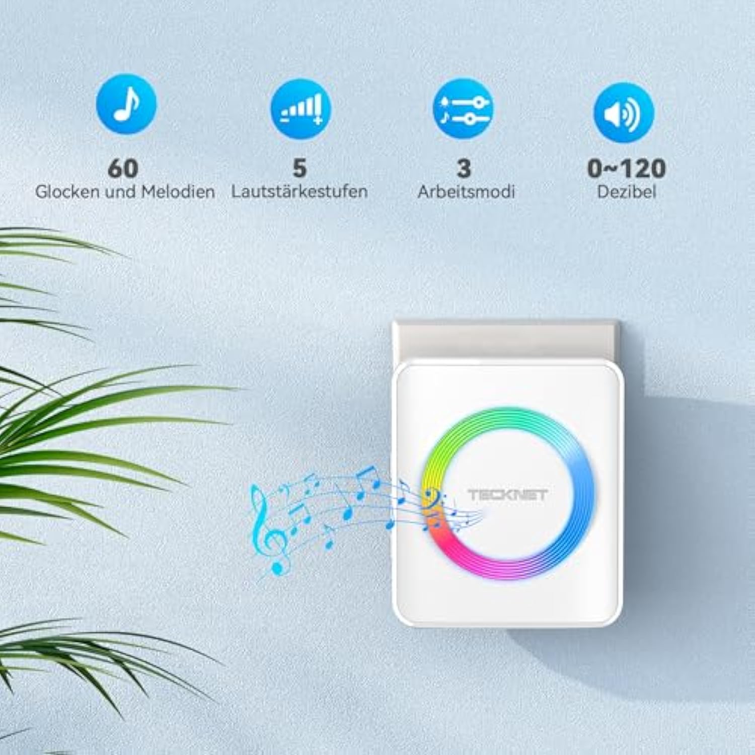 TECKNET Funkklingel, Kabellose Türklingel 400m Reichweite, IP65 Funk klingel Set Aussen Wasserdicht Haustür Klingel, 2 Sender 2 Empfänger