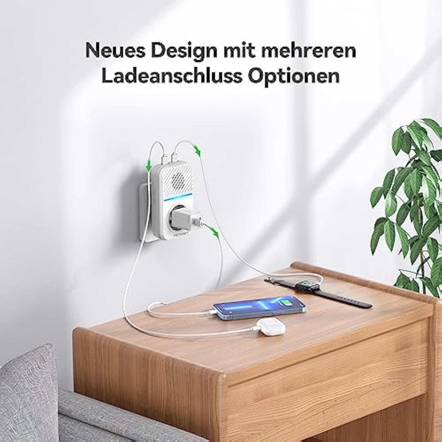 TECKNET Funkklingel Batterielose, Steckdosen Kabellose Türklingel, IP65 Wasserdicht Drahtloses Funk Türklingel mit 2 EU-Steckdose und USB