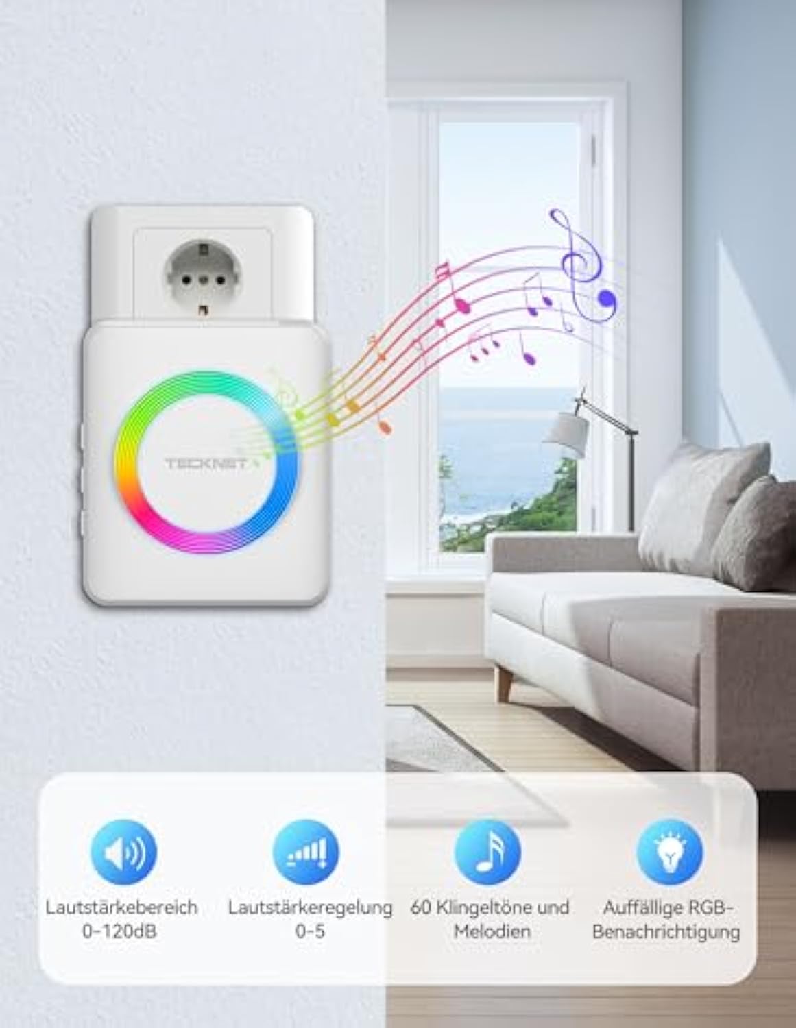 TECKNET Funkklingel, Kabellose Türklingel IP65 Wasserdicht Außen Funkklingel